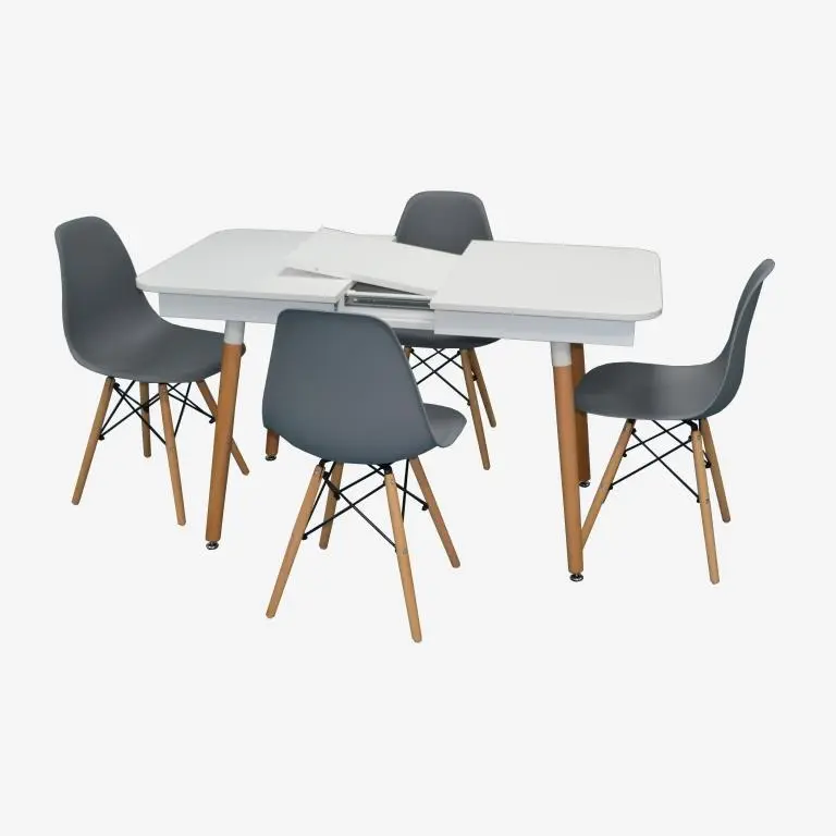 Set masa + 4 scaune Evelin DT-431-1R Wo + LC-021 (White/Natural/Grey) - 2