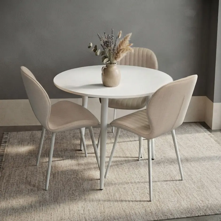 Set masa + 3 scaune Evelin DT-404-5Wh + YTC-064Wh Bjorn-24 (White/Light Beige)