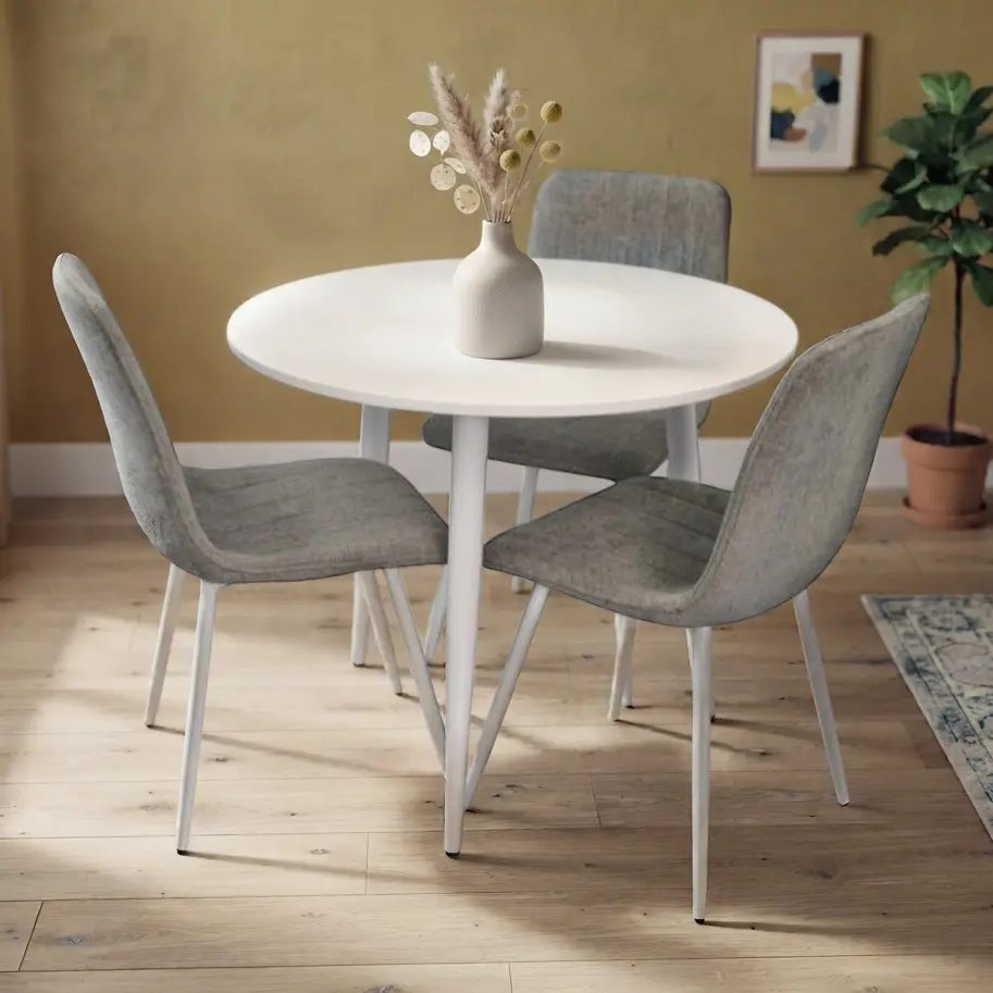 Set masa + 3 scaune Evelin DT-404-5Wh + YTC-078Wh UF885-14 (White/Grey)