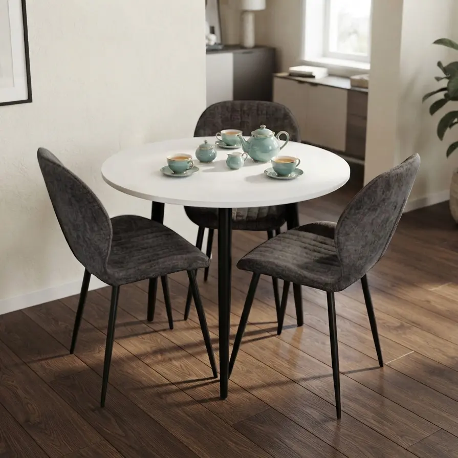 Set masa + 3 scaune Evelin DT-404-3B + YTC-064B UF885-15 (White/Dark Grey)