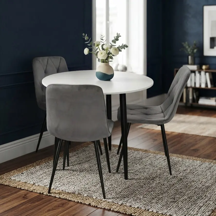 Set masa + 3 scaune Evelin DT-404-3B + YTC-080B Bluvel-14 (White/Dark Grey)