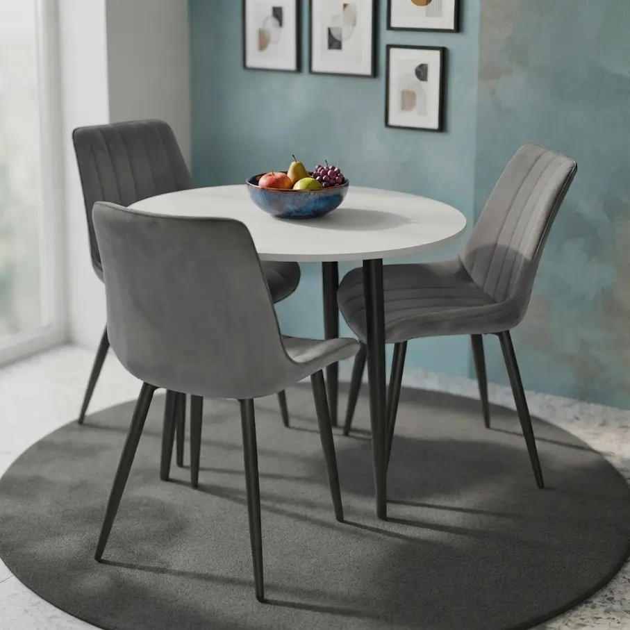 Комплект стол + 3 стула Evelin DT-404-3B + YTC-055B Bluvel-14 (White/Dark Grey)