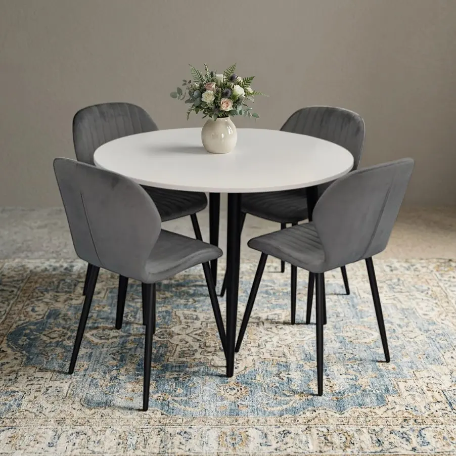 Комплект стол + 4 стула Evelin DT-402-3B + YTC-064B Blu-14 (White/Dark Grey)