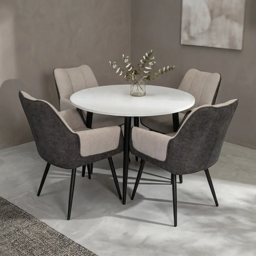 Комплект стол + 4 стула Evelin DT-402-3B + QT-227B UF885-13/UF885-15 (White/Grey)