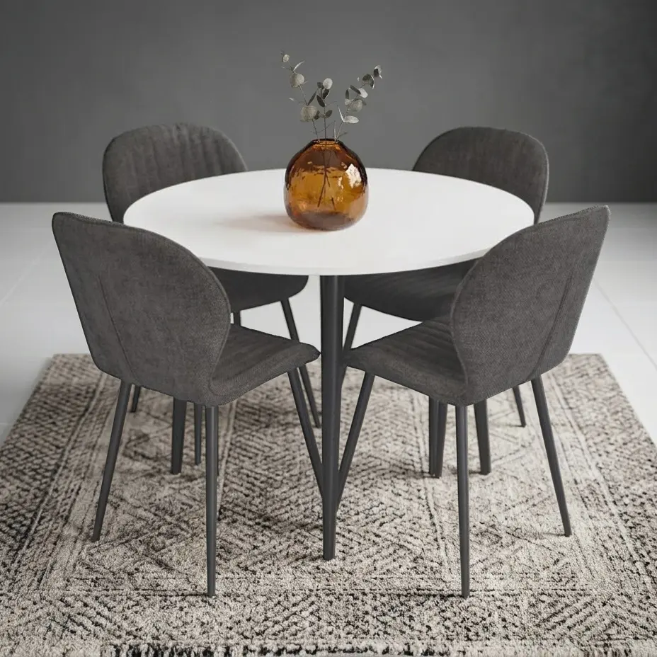 Set masa + 4 scaune Evelin DT-402-3B + YTC-064B UF885-15 (White/Dark Grey)