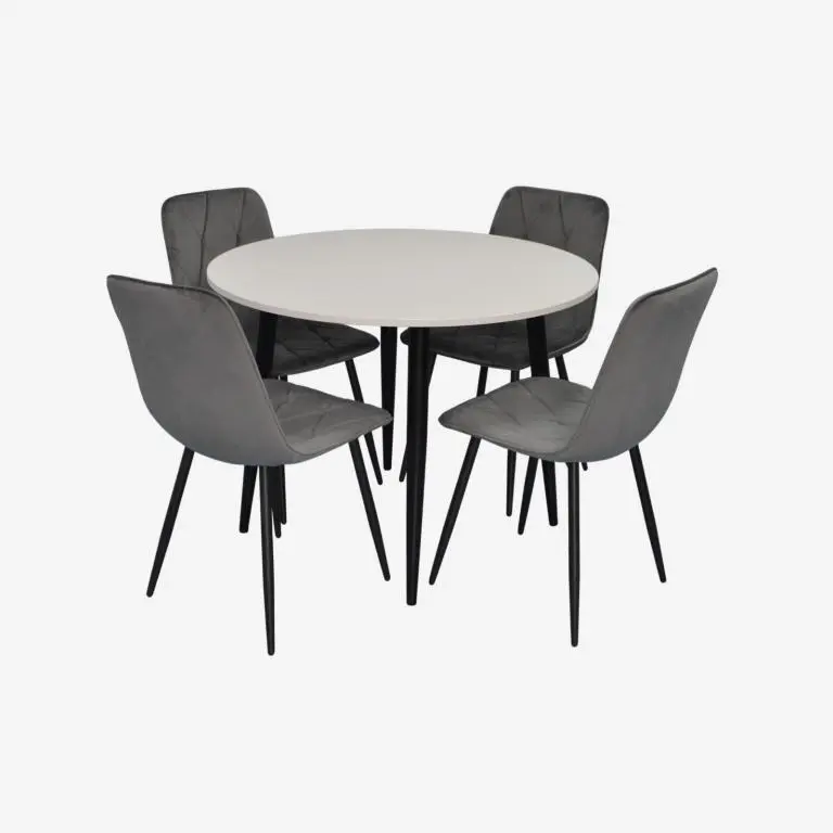 Комплект стол + 4 стула Evelin DT-402-3B + YTC-080B Bluvel-14 (White/Dark Grey) - 2