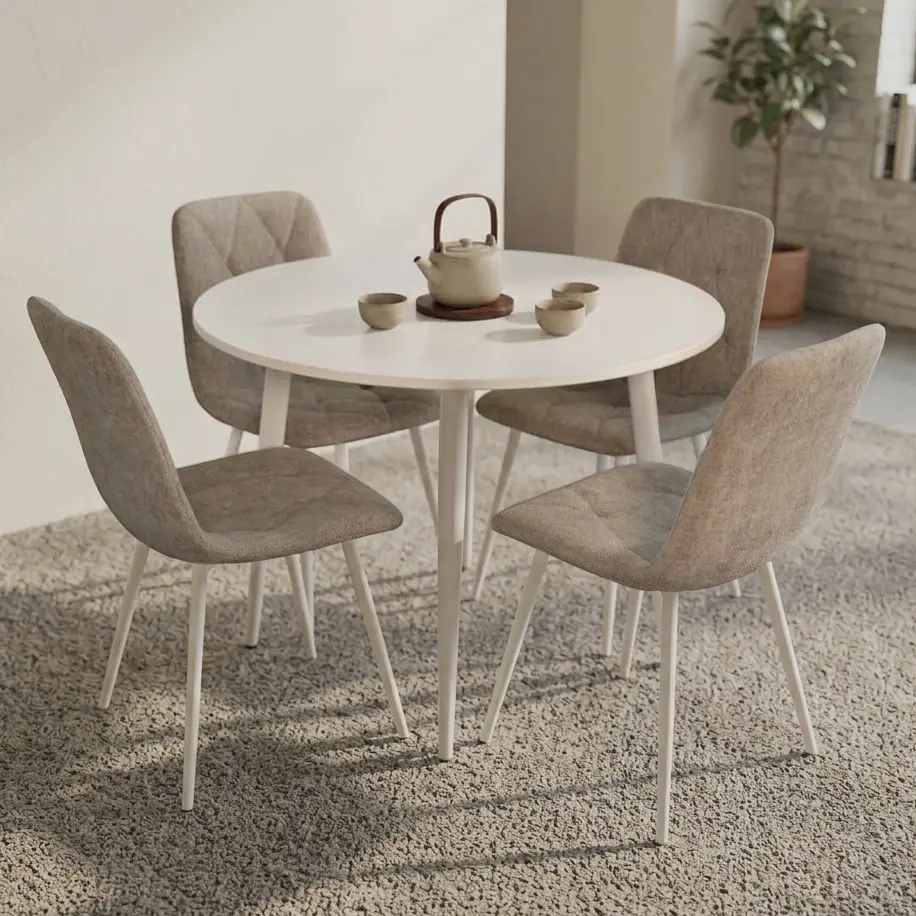 Set masa + 4 scaune Evelin DT-402-5Wh + YTC-080Wh UF885-14 (White/Grey)