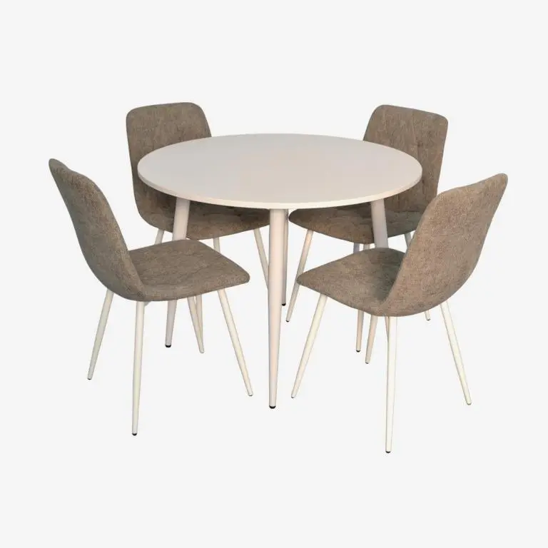 Set masa + 4 scaune Evelin DT-402-5Wh + YTC-080Wh UF885-14 (White/Grey) - 2