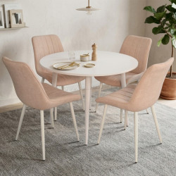 Комплект стол + 4 стула Evelin DT-402-5Wh + YTC-055Wh UF885-03 (White/Light Beige)