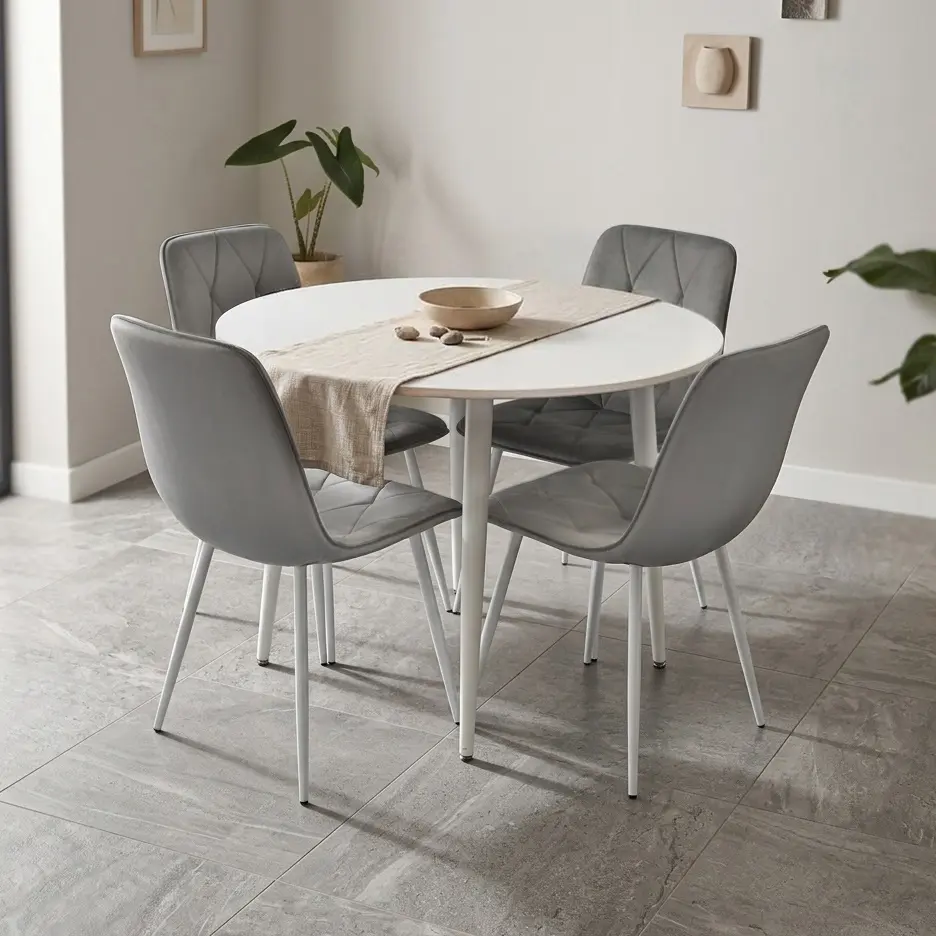 Set masa + 4 scaune Evelin DT-402-5Wh + YTC-055Wh Blu-13 (White/Light Grey)
