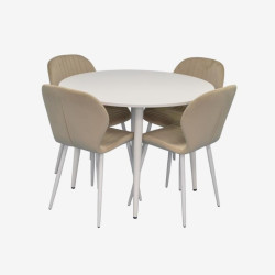 Set masa + 4 scaune Evelin DT-402-5Wh + YTC-064Wh UF910-01 (White/Light Beige) Thumb