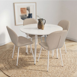 Set masa + 4 scaune Evelin DT-402-5Wh + YTC-064Wh Bjorn-24 (White/Light Beige)