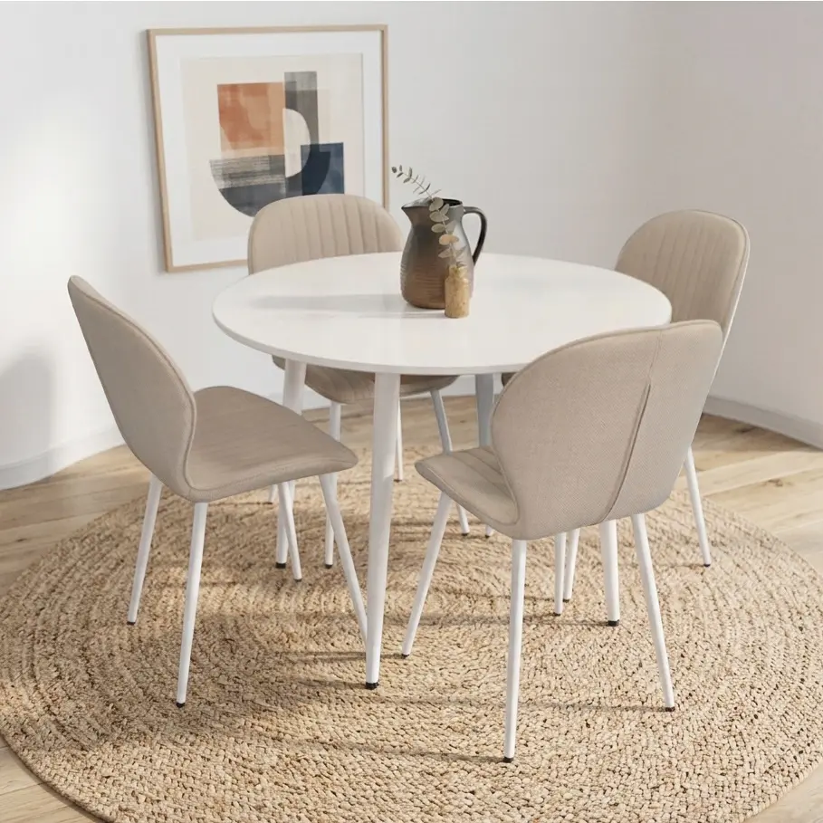 Set masa + 4 scaune Evelin DT-402-5Wh + YTC-064Wh Bjorn-24 (White/Light Beige)