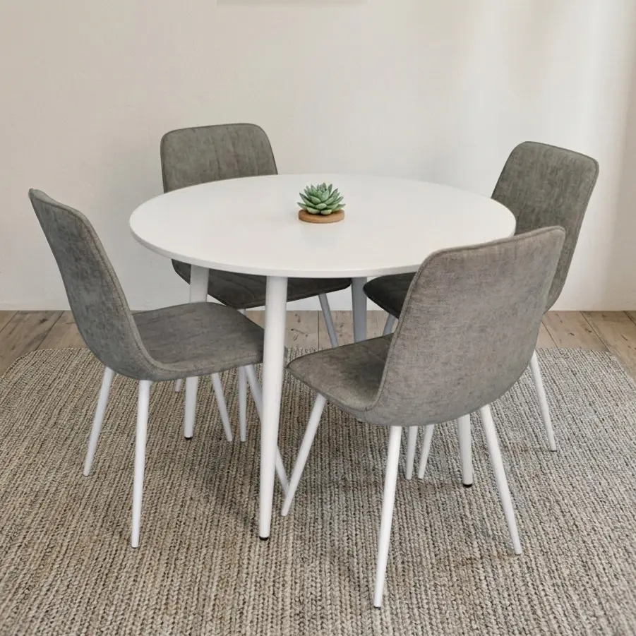 Set masa + 4 scaune Evelin DT-402-5Wh + YTC-078Wh UF885-14 (White/Grey)