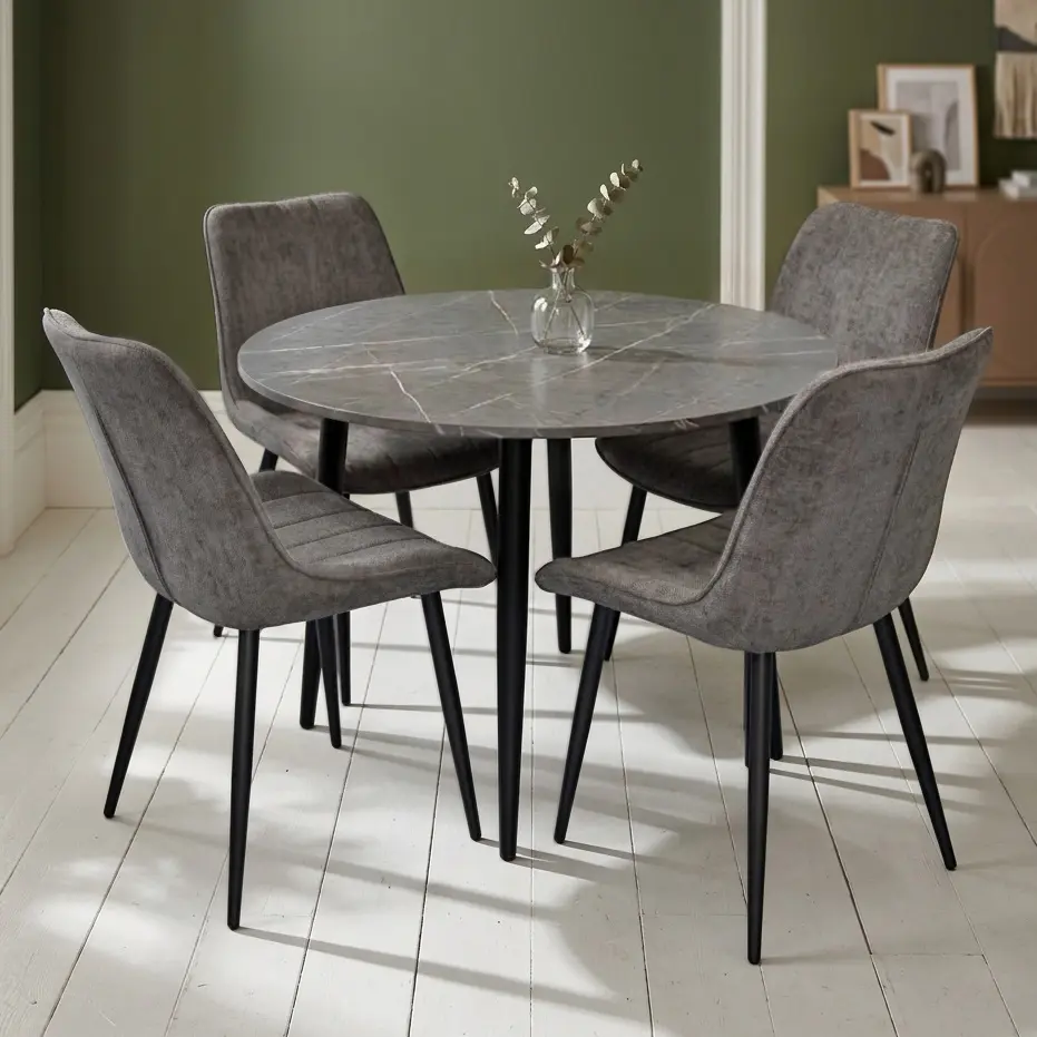 Set masa + 4 scaune Evelin DT-402-6B + YTC-055B UF885-15 (Black Marble/Dark Grey)