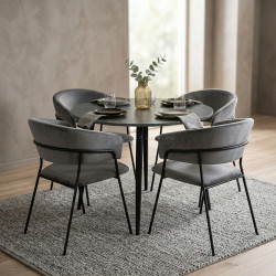 Комплект стол + 4 стула Evelin DT-402-6B + YTC-097B UF Blu-14 (Black Marble/Dark Grey)