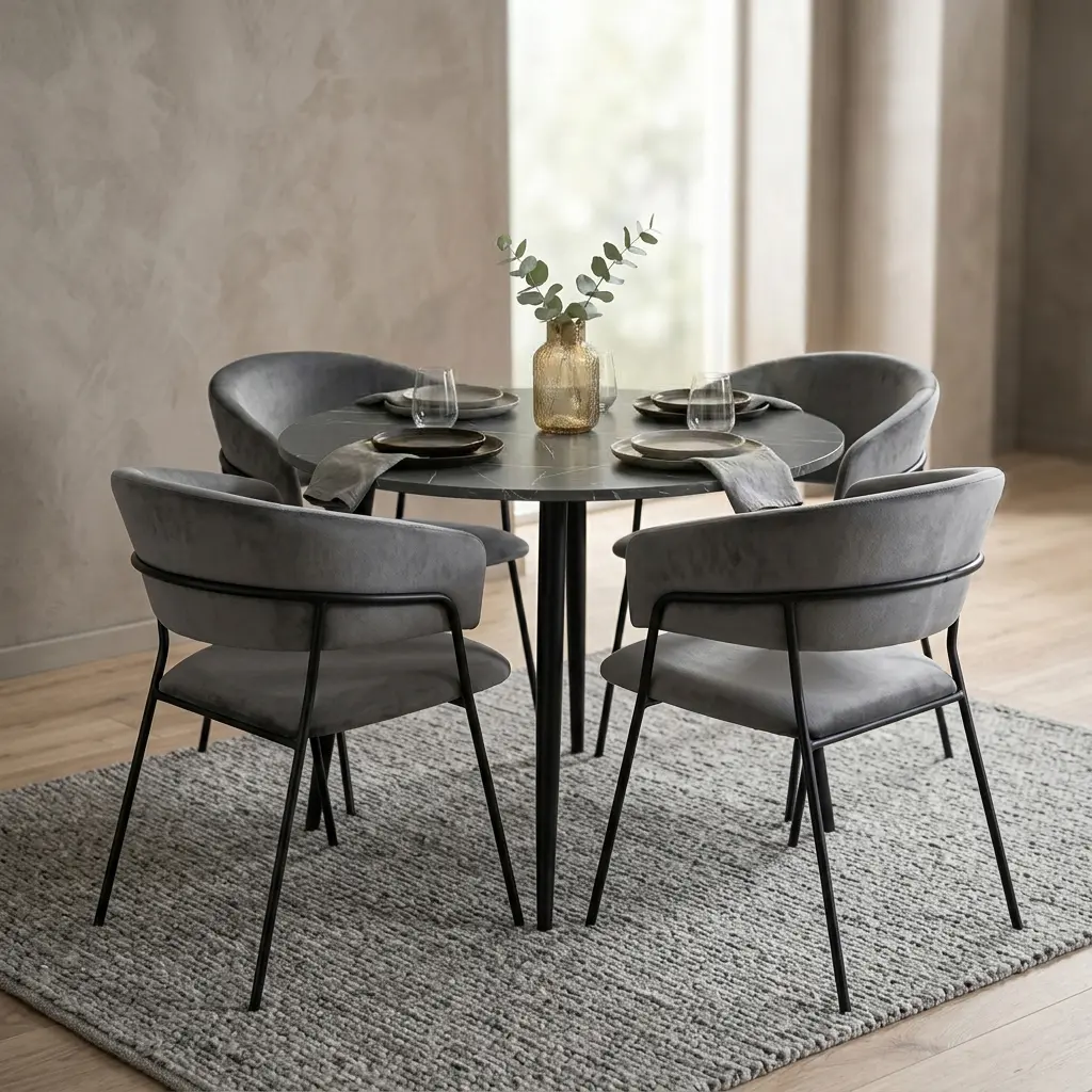 Set masa + 4 scaune Evelin DT-402-6B + YTC-097B UF Blu-14 (Black Marble/Dark Grey)