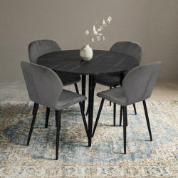 Комплект стол + 4 стула Evelin DT-402-6B + YTC-064B Blu-14 (Black Marble/Dark Grey)