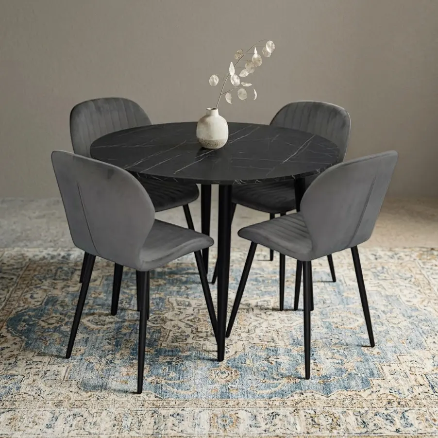 Set masa + 4 scaune Evelin DT-402-6B + YTC-064B Blu-14 (Black Marble/Dark Grey)
