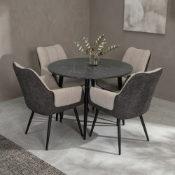 Set masa + 4 scaune Evelin DT-402-6B + QT-227B UF885-13/UF885-15 (Black Marble/Grey)