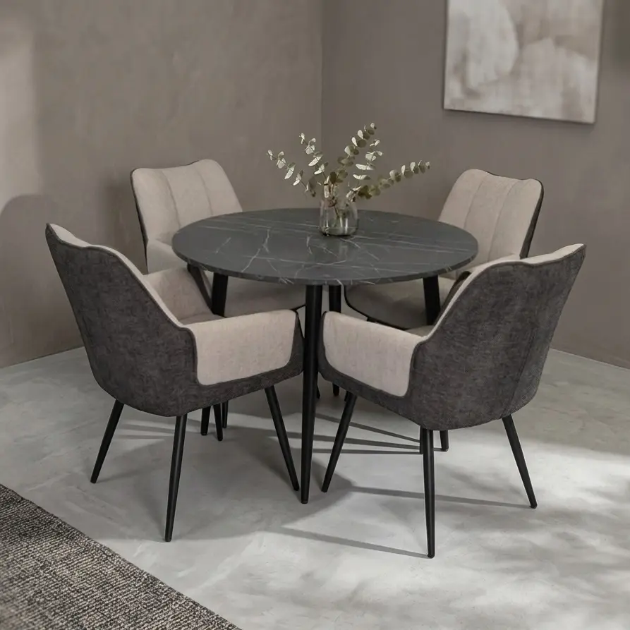Комплект стол + 4 стула Evelin DT-402-6B + QT-227B UF885-13/UF885-15 (Black Marble/Grey)