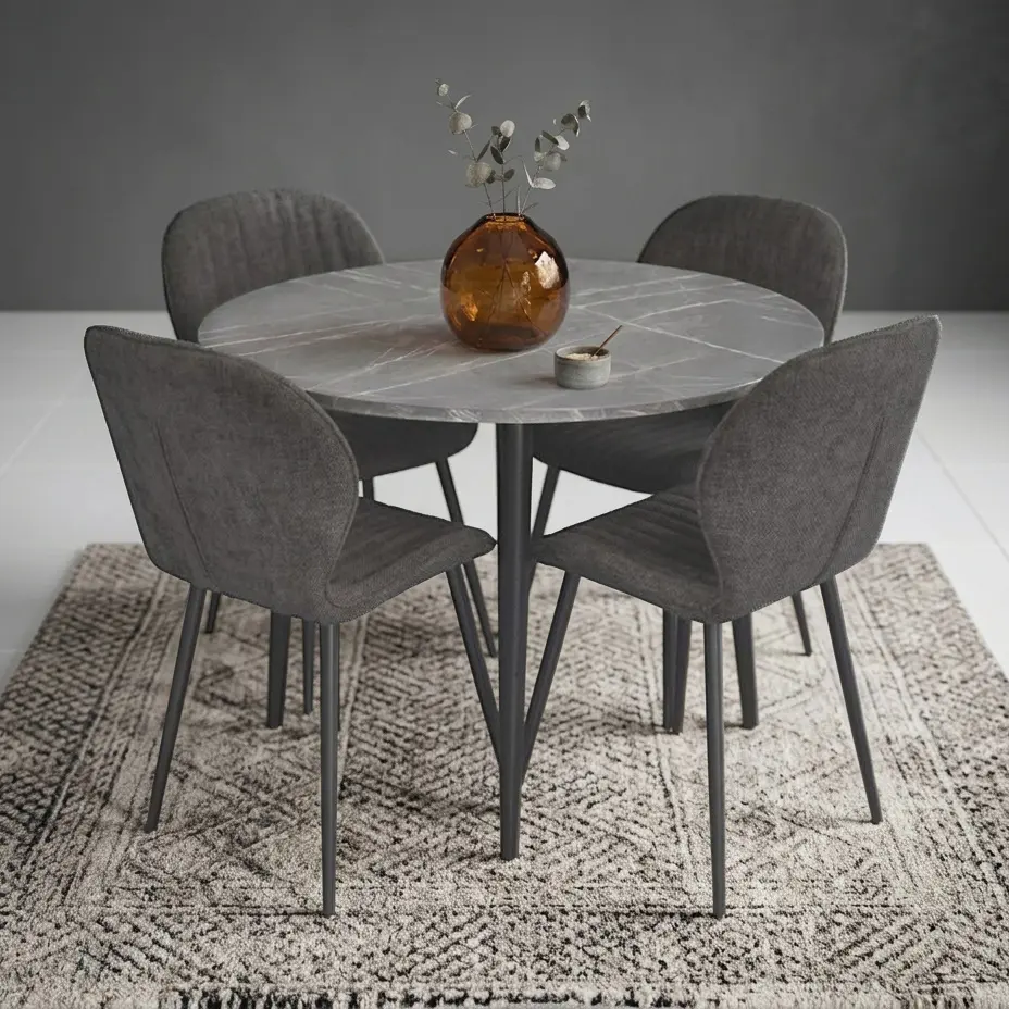 Комплект стол + 4 стула Evelin DT-402-6B + YTC-064B UF885-15 (Black Marble/Dark Grey)