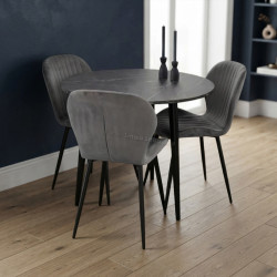 Комплект стол + 3 стула Evelin DT-404-6B + YTC-064B Blu-14 (Black Marble/Dark Grey)