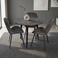 Комплект стол + 3 стула Evelin DT-404-6B + YTC-064B UF885-15 (Black Marble/Dark Grey)