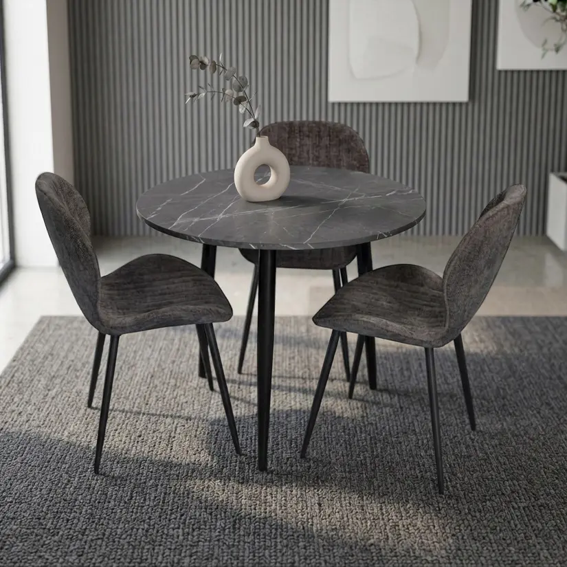 Set masa + 3 scaune Evelin DT-404-6B + YTC-064B UF885-15 (Black Marble/Dark Grey)