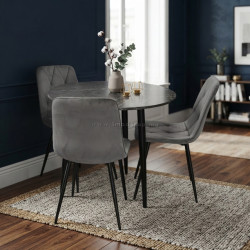 Комплект стол + 3 стула Evelin DT-404-6B + YTC-080B Bluvel-14 (Black Marble/Dark Grey)