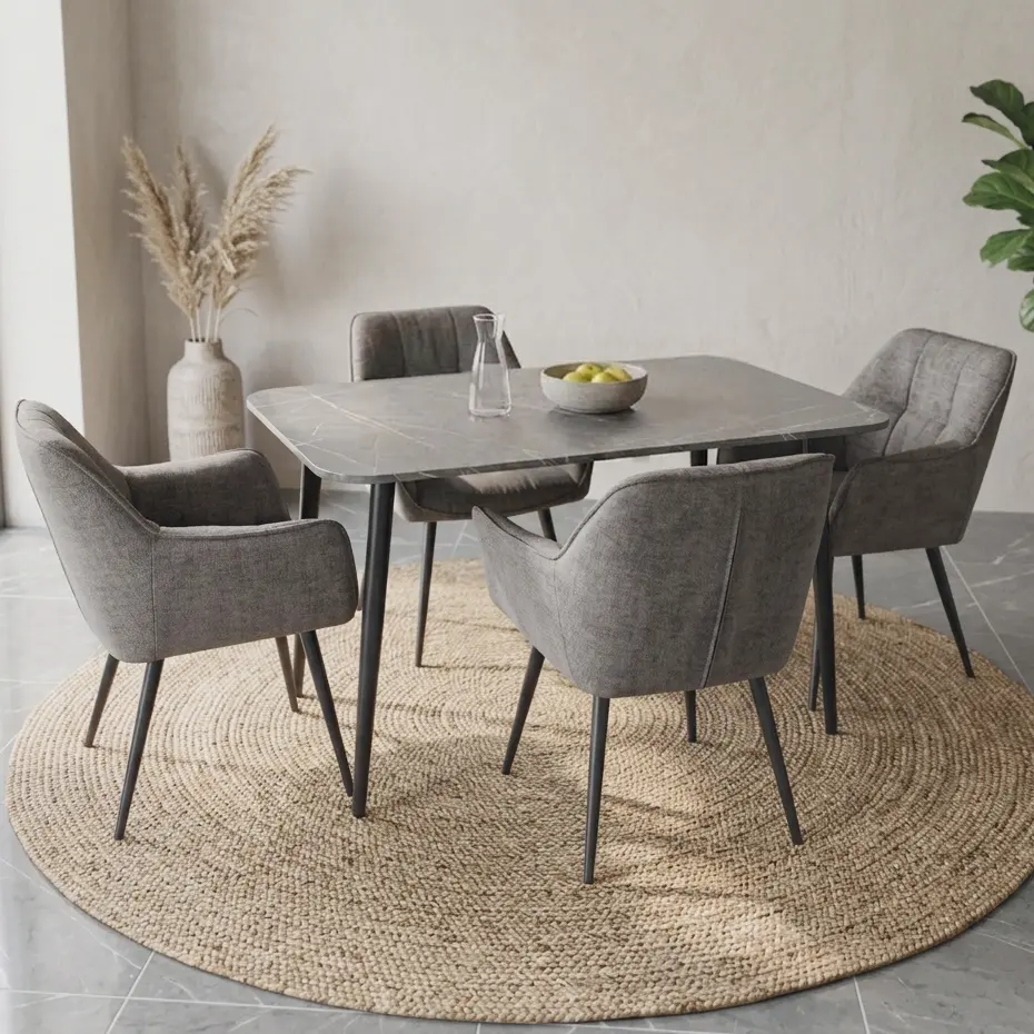 Set masa + 4 scaune Evelin DT-405-6B + YTC-090B UF885-15 (Black Marble/Dark Grey)