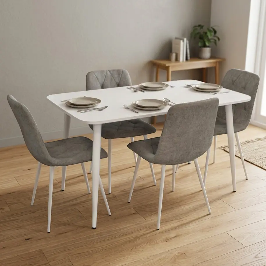 Set masa + 4 scaune Evelin DT-405-4Wh + YTC-080Wh UF885-14 (White/Grey)