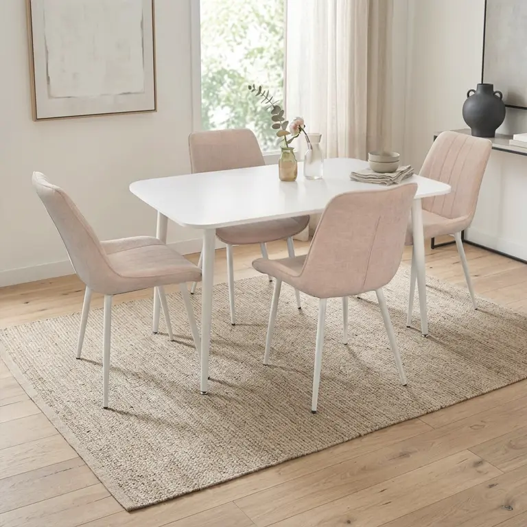 Комплект стол + 4 стула Evelin DT-405-4Wh + YTC-055Wh UF885-03 (White/Light Beige)