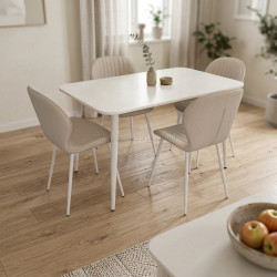 Set masa + 4 scaune Evelin DT-405-4Wh + YTC-064Wh Bjorn-24 (White/Light Beige)