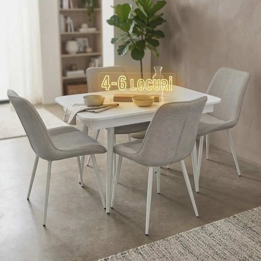 Set masa + 4 scaune Evelin DT-432-1R Wh + YTC-055Wh UF885-13 (White/Light Grey)