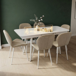 Set masa + 6 scaune Evelin DT-432-1R Wh + YTC-064Wh UF910-01 (White/Light Beige)