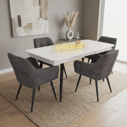Set masa + 4 scaune Evelin DT-432-1R B + YTC-090B UF885-15 (White/Dark Grey)