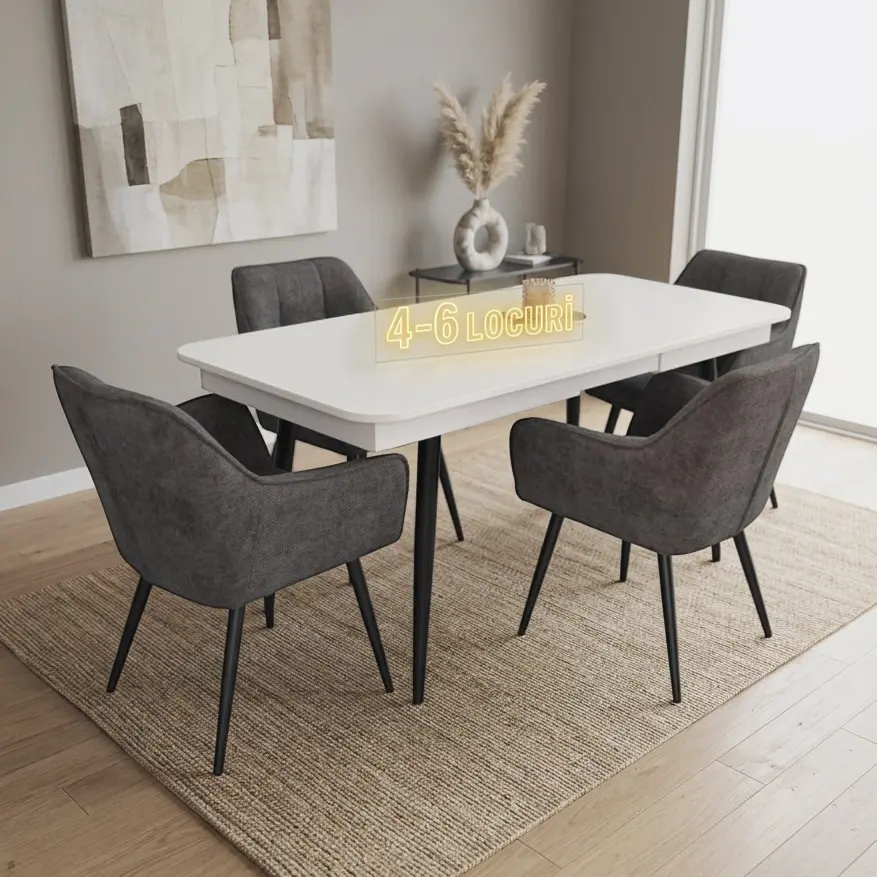Set masa + 4 scaune Evelin DT-432-1R B + YTC-090B UF885-15 (White/Dark Grey)