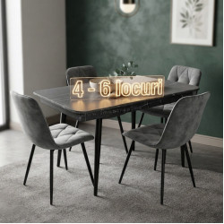 Set masa + 4 scaune Evelin DT-431-3R B + YTC-080B Bluvel-14 (Black Marble/Dark Grey)