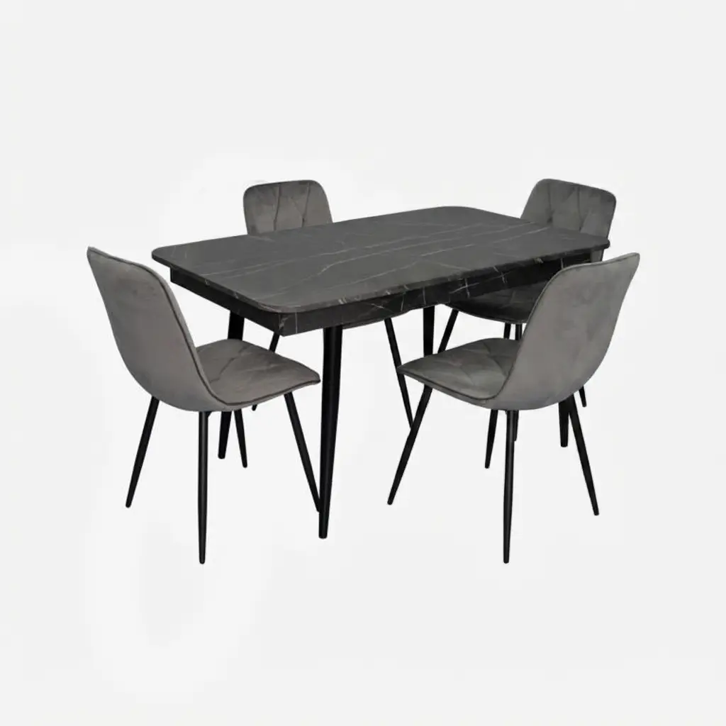 Комплект стол + 4 стула Evelin DT-431-3R B + YTC-080B Bluvel-14 (Black Marble/Dark Grey) - 2