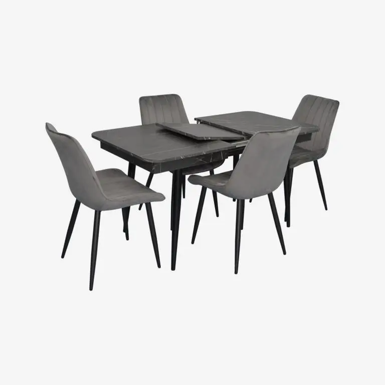 Set masa + 4 scaune Evelin DT-431-3R B + YTC-055B Bluvel-14 (Black Marble/Dark Grey) - 2