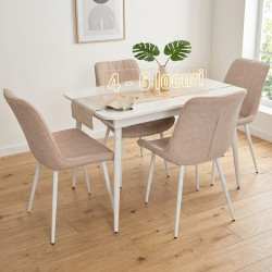Set masa + 4 scaune Evelin DT-531R Wh + YTC-055Wh UF885-03 (White/Light Beige)