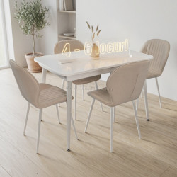 Set masa + 4 scaune Evelin DT-531R Wh + YTC-064Wh Bjorn-24 (White/Light Beige)