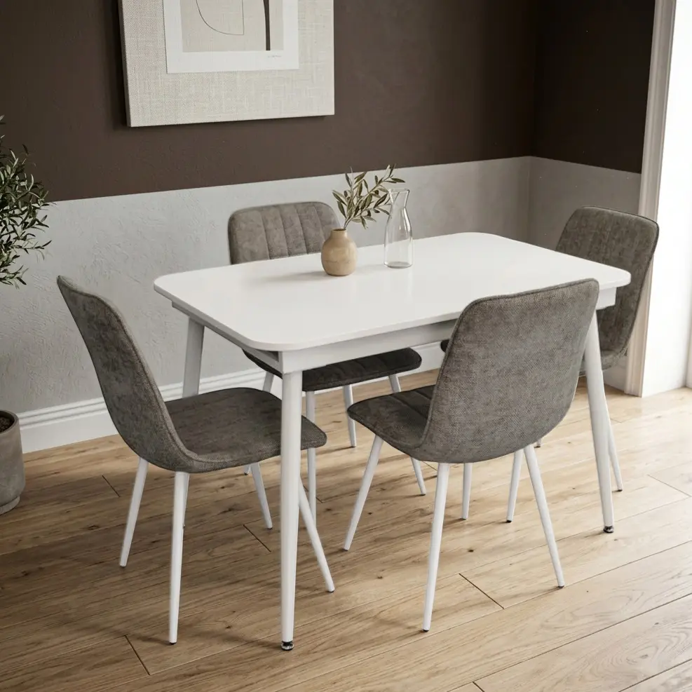 Set masa + 4 scaune Evelin DT-531R Wh + YTC-078Wh UF885-14 (White/Grey)