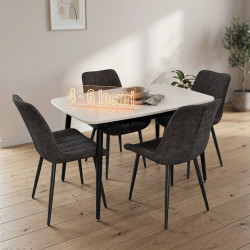 Set masa + 4 scaune Evelin DT-532R B + YTC-055B UF885-15 (White/Dark Grey)