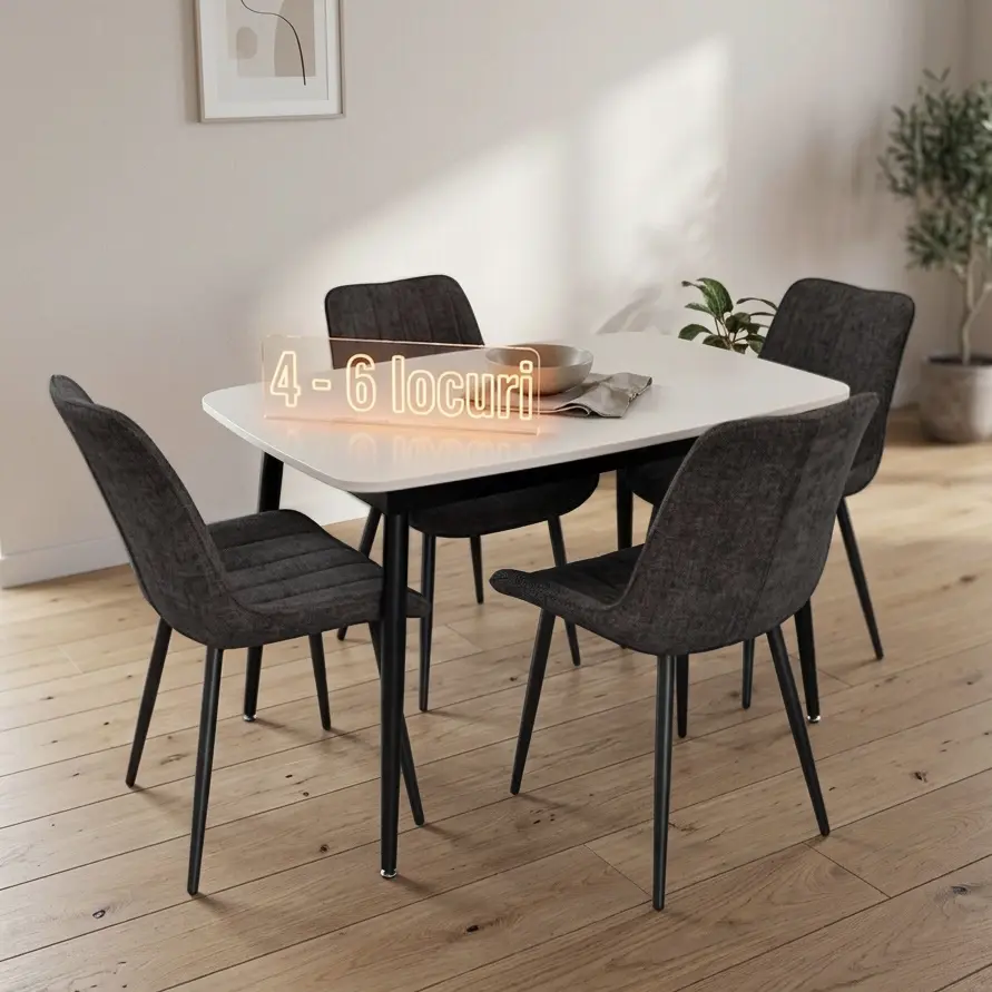 Set masa + 4 scaune Evelin DT-532R B + YTC-055B UF885-15 (White/Dark Grey)