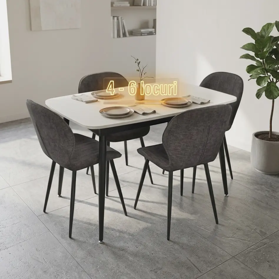 Set masa + 4 scaune Evelin DT-532R B + YTC-064B UF885-15 (White/Dark Grey)