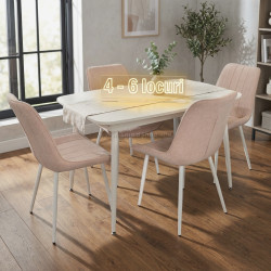 Set masa + 4 scaune Evelin DT-532R Wh + YTC-055Wh UF885-03 (White/Light Beige)