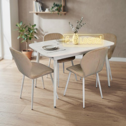 Set masa + 4 scaune Evelin DT-532R Wh + YTC-064Wh UF910-01 (White/Light Beige)