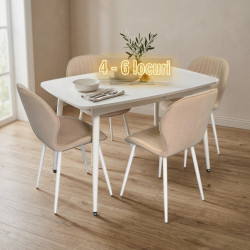 Set masa + 4 scaune Evelin DT-532R Wh + YTC-064Wh Bjorn-24 (White/Light Beige)